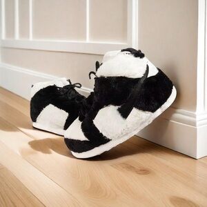 Black and White Plush Sneaker Slippers